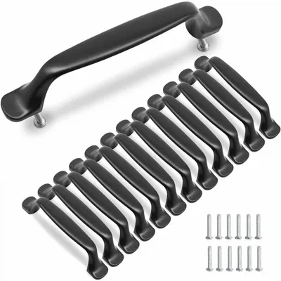 Produktbild von 10 Stück schwarze Küchenschrankgriffe, 96 mm, Schranktürgriffe aus Aluminiumlegierung mit Schrauben