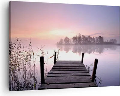 Produktbild von Bild auf Leinwand - Leinwandbild - Morgen Sonnenaufgang Nebel See - 70x50cm - Wand Bild - Wanddeko - Leinwanddruck - Bilder - Kunstdruck - Wanddekoration - Leinwand bilder - Wandkunst - AA70x50-2593