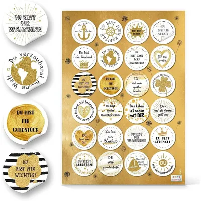 Produktbild von Logbuch-Verlag 24 Geschenkaufkleber gold weiß schwarz DU BIST … - Motivationsaufkleber Aufkleber Sticker Liebe Freundschaft24 Aufkleber / 1 Bogen