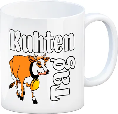 Produktbild von Kuhten Tag Kaffeebecher in weiß mit Kuh zum Thema Bauernhof