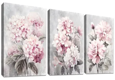 Image de Ensemble de 3 tableaux décoratifs en toile représentant des fleurs roses