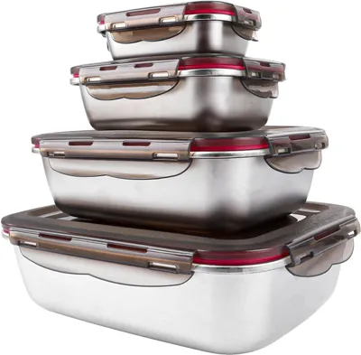 Produktbild von Frischhaltedosen aus Edelstahl/Luchbox mit luftdichtem Deckel 4er Set/Meal Prep Vorratsdose Lebensmittelbehälter für die Küche