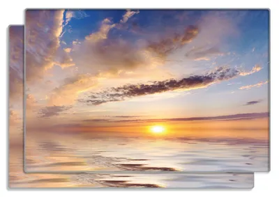 Produktbild von Wallario Frühstücksbrettchen 2er Set aus Glas, je 20 x 30 cm, mit rutschfesten Füßen, Motiv Sonnenuntergang über dem Wasser