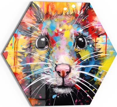 Produktbild von DEQOART Glasbild Echtglas 40x35 cm 'Maus im Farbrausch' Wandbild Bild modern Deko