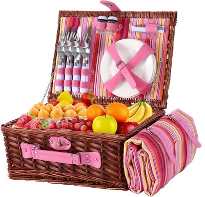 Productafbeelding van Picknickmand Set - Buitenkorf - Gezellig Uitje - Inclusief Koelvak - Voor 4 Personen - Roze