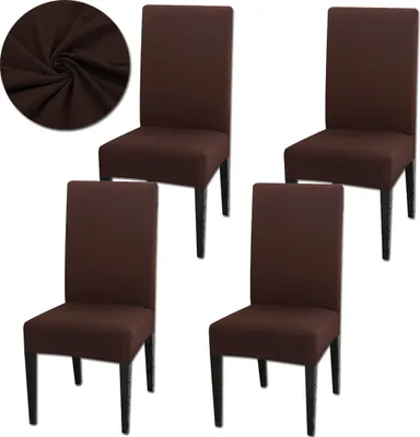 Immagine prodotto di Coprisedia 4 pezzi, coprisedia universale elasticizzato moderno monocolore coprisedia sala da pranzo, marrone scuro