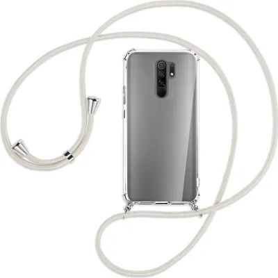 Produktbild von Handykette Backcover-Schutzhülle mit Band (Metall silberfarben) für Xiaomi Redmi 9 - broken white
