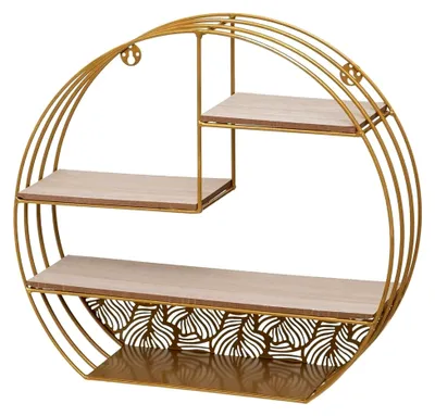 Produktbild von Wandregal aus Holz und Metall, rund, in Gold