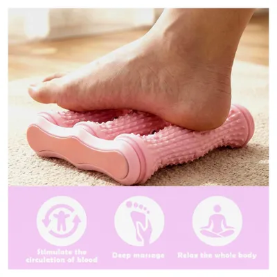 Produktbild von Fußmassageroller mit drei Reihen für großflächige Massage zur Entspannung der Waden-, Oberschenkel- und Armmuskulatur in Rosa