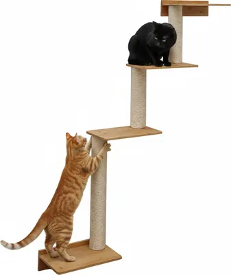 Produktbild von 143 cm Wandkratzbaum mit 4 Plateaus für Katzen - Sisal Kratzbaum zur Wandmontage
