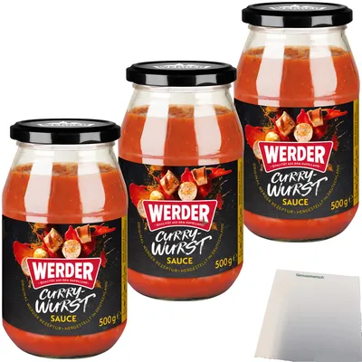 Produktbild von Werder Currywurst Sauce 3er Pack (3x500g Glas) + usy Block