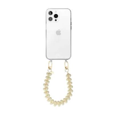 Produktbild von Funky Hearts (Creme) Transparant Cord Hülle  - Kompatibel mit iPhone 14 Pro
