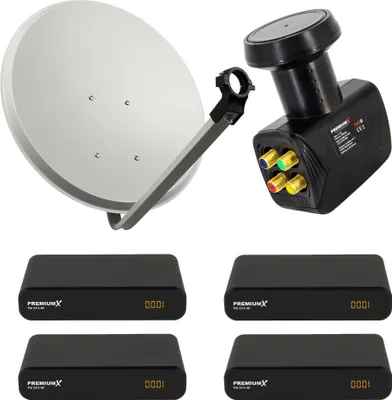 Produktbild von PremiumX SAT Anlage 60cm Satellitenantenne Quad LNB 4x TV Receiver