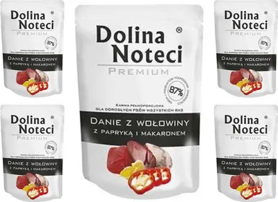 Produktbild von Dolina Noteci Premium - Nass-Alleinfuttermittel für ausgewachsene Hunde aller Rassen mit Rindfleisch, Paprika und Nudeln 100g (5-er pack)
