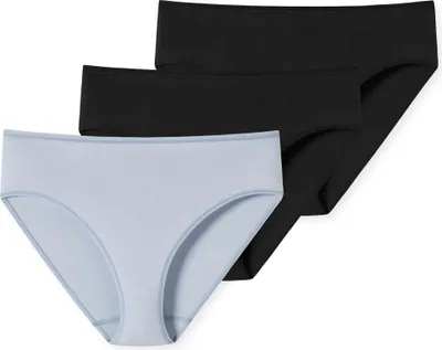 Produktbild von SCHIESSER Damen Slips 3er Pack - Unterwäsche, Unterhose, Baumwolle, gemustert, einfarbig Hellblau/Schwarz L