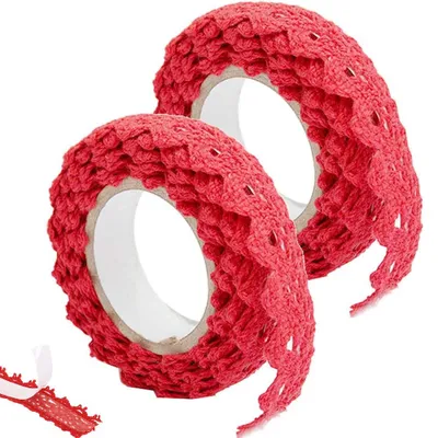 Produktbild von Selbstklebendes Spitzenband - 2 Rollen - 1,5 cm breit - Spitzenborte aus Baumwolle - Spitzenbesatz für DIY,Hochzeit und Scrapbooking - Rot
