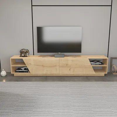 Produktbild von Skye Decor, Hochwertiger TV-Ständer aus 100% melaminbeschichtetem Spanplatten, 240 x 37,1 x 47,4 cm, Eiche, 18 mm dick | Moderner, eleganter Stil für Ihr Wohnzimmer.