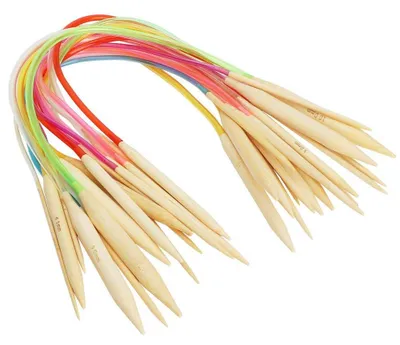 Produktbild von Rundstricknadelset, 18 Bambusstricknadeln, bunte Röhrenstricknadeln (60 cm)