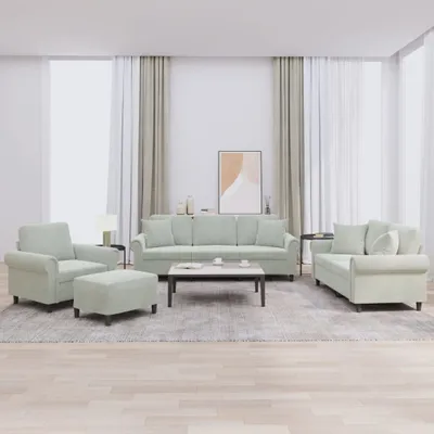 Produktbild von Design 4-tlg. Sofagarnitur mit Kissen Hellgrau Samt, Schlafsofas 2024 Neu