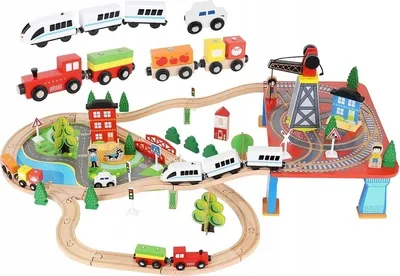 Produktbild von Bateriebetriebene Lokomotive Holz Eisenbahn Set 88 tlg.