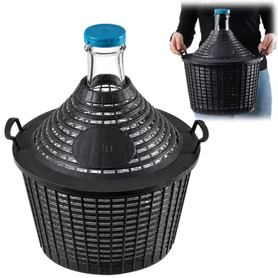 Immagine prodotto di Damigiana in vetro KADAX con cestello in plastica "Alatri", apertura stretta, damigiana per vino, bottiglie, contenitore per fermentazione, 10 litri