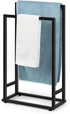 Produktbild von Unyqoos® Freistehender Handtuchhalter 2 Ebenen – Edelstahl, 41×21×74 cm, 11,9 cm Stangenabstand, rutschfeste Füße, für Bad & Schlafzimmer