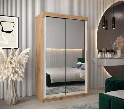 Produktbild von Schwebetürenschrank mit einer Breite von 120 cm TIMEA 3 – Eiche Artisan / Weiß