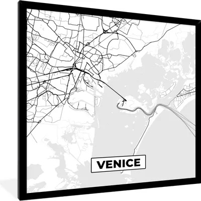 Produktbild von MuchoWow® Gerahmtes Poster Venedig - Stadtplan - Karte - Schwarz und weiß 40x40 cm - Poster mit Schwarzem Bilderrahmen Wandposter Rahmen Foto Bilder - Mit Rahmen - Wanddekoration Schlafzimmer
