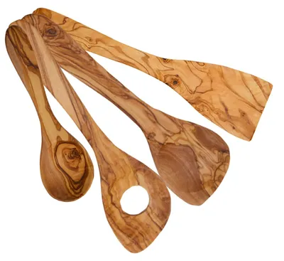 Produktbild von Set aus 3 Küchenhelfern aus Olivenholz – Holzkochlöffel und -spatel, 30 cm und 20 cm