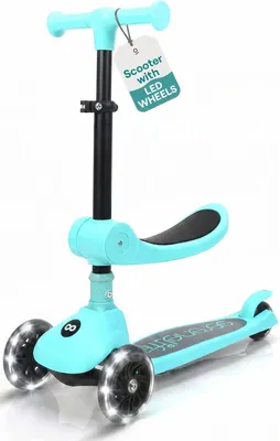 Produktbild von SereneLife Kinderroller ab 3 Jahre in Türkis – LED Tretroller faltbar höhenverst