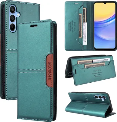 Produktbild von Handyhülle für Samsung Galaxy A15 5G/4G Hülle, Leder Flip Wallet Kartenfach Stand Schutzhülle Grün