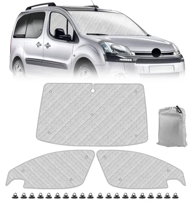 Immagine prodotto di Set di 8 parasole per auto, progettato per parabrezza, compatibile con Citroen Berlingo e Peugeot Partner dal 2008 al 2018, con custodia