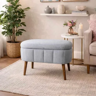 Obrázok produktu pre Hanah Home, kvalitný taburet (100% melamín) v sivej farbe, rozmer 60 x 46 x 35 cm