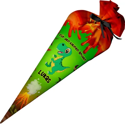 Produktbild von Ferocity Schultüte Dinosaurier für Jungen und kleine Bruder, Personalisierte Tüte, aus Stoff, 35 cm Zuckertüte mit Namen, mit Füllung, kleine Tüte als Kissen [149]