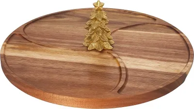 Produktbild von NEVESSA Rundes Snack-Servierbrett, Deko-Weihnachtsbaum, Akazienholz, Ø 28 cm