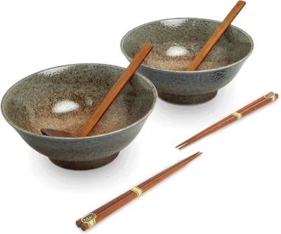 Produktbild von [ KI ] Set je 2x Ramen Schüssel/Schale Ø22cm | H 9cm, Essstäbchen und Ramenlöffel