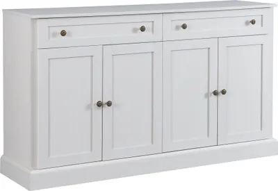 Produktbild von Flieks Kommode Sideboard mit 2 Schubladen und 4 Türen mit verstellbaren Ablagen, Wohnzimmerschränke Buffetschrank mit Griff, 150x40x86cm, Weiß