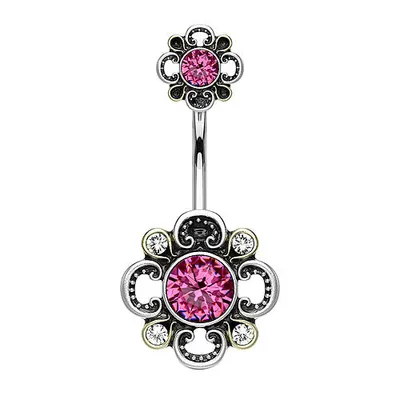 Produktbild von Taffstyle Bauchnabelpiercing Bauchnabelpiercing Banane Stecker filigrane Kristall Blütenblättern, Rosa