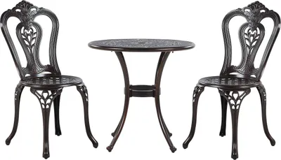 Obrázek produktu pro BELIANI Zahradní jídelní sada hnědá hliníková venkovní 2 židle a kulatý stůl 65 cm vintage styl