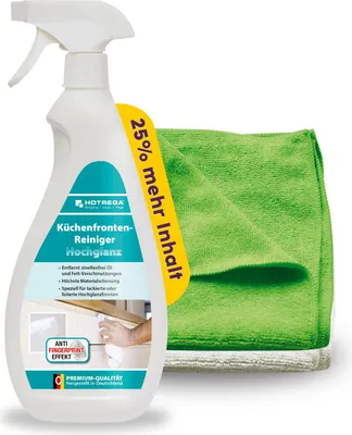 Produktbild von HOTREGA Küchenfronten Reiniger Hochglanz 750 ml | pH-neutral, fettlösend & streifenfrei | für lackierte, folierte & glänzende Oberflächen