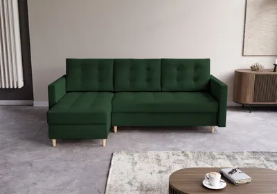 Produktbild von AX LIVING Kleine Couch L Form Nesbit 224cm Grün mit Schlaffunktion&Bettkasten