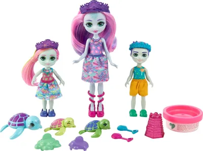 Immagine prodotto di Royal Enchantimals Grande famiglia di tartarughe marine, bambola Tinsley Turtle (circa 15 cm) con fratellini (circa 10 cm) e 3 figure di animali tartaruga