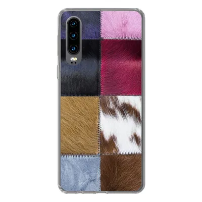Produktbild von MuchoWow® Handyhülle Schutzhülle Hülle für Huawei P30 Ein farbenfroher Karoteppich mit unter anderem Kuhfell Silikon Softcase Handy Hülle - Kartenbesitzer