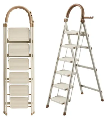 Immagine prodotto di Scala color beige 6 gradini pieghevole leggera scala domestica in acciaio fino a 150 kg