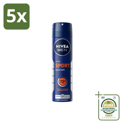 Immagine prodotto di 5 x NIVEA MEN Sport, deodorante antitraspirante spray, 150 ml - confezione risparmio - 5 pezzi