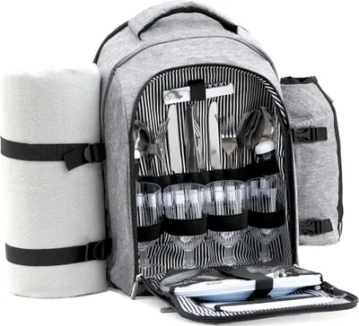 Produktbild von CampFeuer Picknickrucksack 32-teilig, Picknickset für 4 Personen, Grau, Freizeitrucksack
