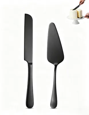 2-tlg. Spatel- und Tortenmesser-Set, Schwarz, Edelstahl