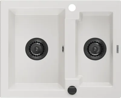 Produktbild von Mexen Carlos 1,5-Becken-Granitspüle 582 x 475 mm, Weiß, Siphon Schwarz - 6518581500-20-B