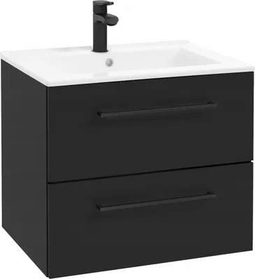 Zdjęcie produktu dla Szafka Łazienkowa z Umywalką 60 x 45 cm Czarna Mat Szuflady Czarne Uchwyty