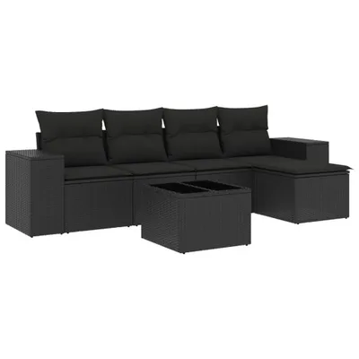Produktbild von 6-tlg. Garten-Sofagarnitur mit Kissen Schwarz Poly Rattan